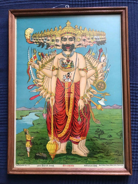 1159 SOLD Ravi Varma Press - Lithograph Print - Viraat Swaroop Vishnu - Hindu God - Art-WOVENSOULS-Antique-Vintage-Textiles-Art-Decor