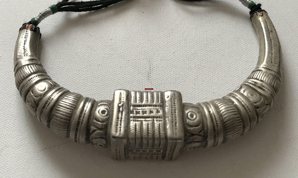 1202 Old Silver Tribal Necklace Torque Indian Jewelry-WOVENSOULS-Antique-Vintage-Textiles-Art-Decor