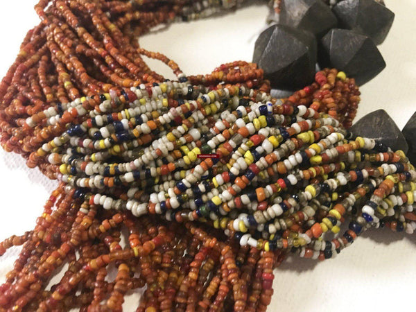 1221- Antique Tribal Bead Wedding Necklace with 8 Bronze beads - Odisha-WOVENSOULS-Antique-Vintage-Textiles-Art-Decor