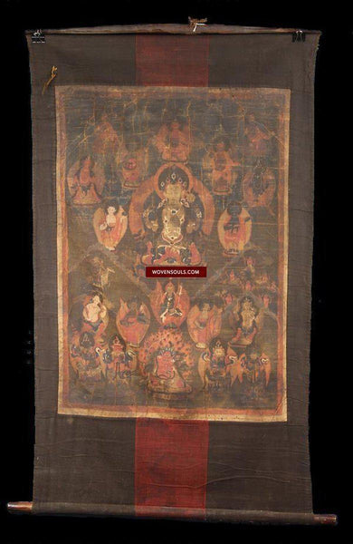 1314 - Antique Tibetan Thangka - Avalokiteshvara-WOVENSOULS-Antique-Vintage-Textiles-Art-Decor