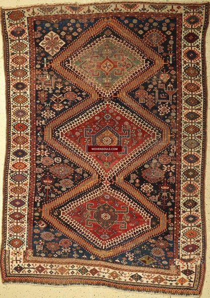 1324 Antique Qashqai Rug with Shekarlu influence-WOVENSOULS-Antique-Vintage-Textiles-Art-Decor