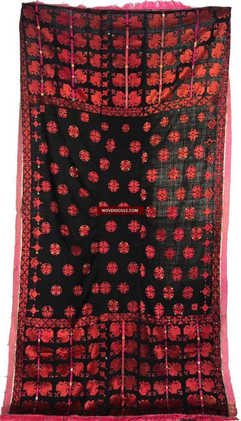 1352 Antique Men's Swat Valley Shawl Textile Embroidery - Pomegranate flowers-WOVENSOULS-Antique-Vintage-Textiles-Art-Decor