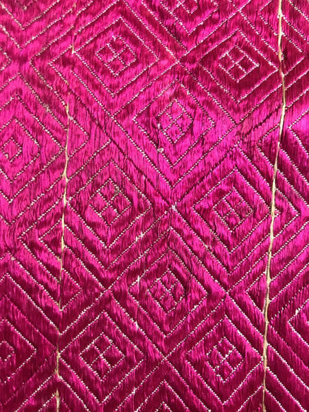 1425 Old Lehariya Thirma Bagh Phulkari in Pink Silk - Small Lozenges-WOVENSOULS-Antique-Vintage-Textiles-Art-Decor