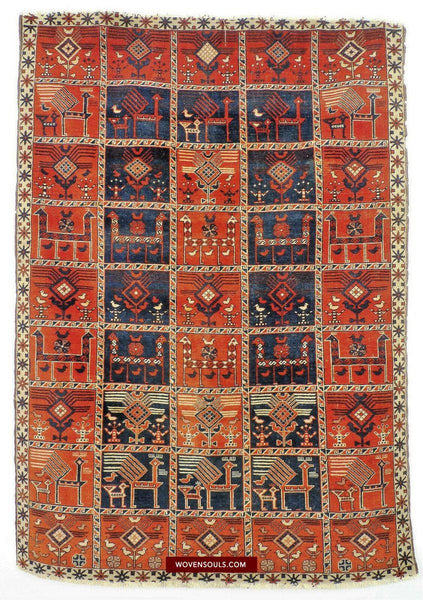 1459 Antique Peacock Animal Baku Azeri Pile Rug (Verneh Style)-WOVENSOULS-Antique-Vintage-Textiles-Art-Decor