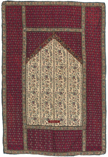 1469 Antique Kashmir Prayer Mat Pashmina-WOVENSOULS-Antique-Vintage-Textiles-Art-Decor