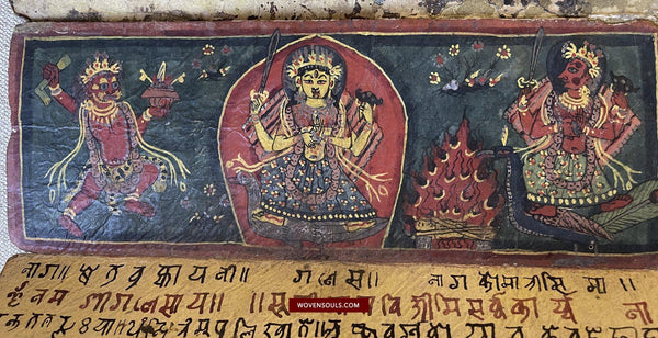 1499 An Important Ancient Nepal Hindu Manuscript Scroll with Paintings devoted to Devi Puja-WOVENSOULS-Antique-Vintage-Textiles-Art-Decor