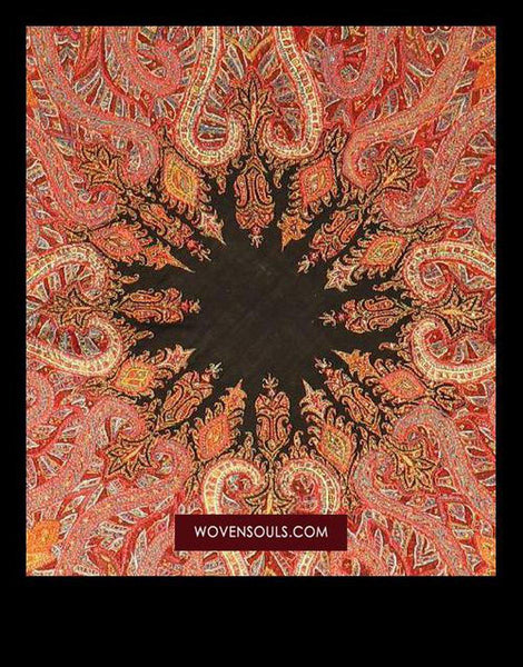 1525 Superb Antique Persian Kerman Embroidered Wool Shawl-WOVENSOULS-Antique-Vintage-Textiles-Art-Decor