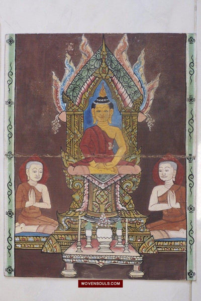 1562 LOT of 3 Paintings from antique Phra Malai Manuscripts-WOVENSOULS-Antique-Vintage-Textiles-Art-Decor