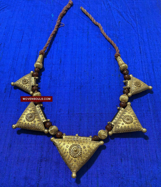 1591 Ancestral Rabari Gold Necklace Jewelry-WOVENSOULS-Antique-Vintage-Textiles-Art-Decor