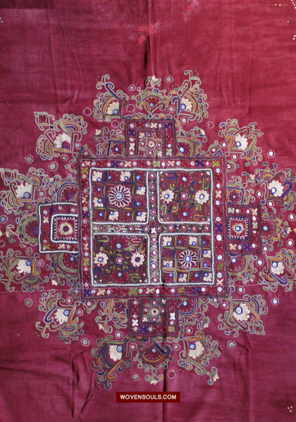 1607 Old Thar Rajasthan Wedding Odhana Shawl - Embroidery Bandhini & Mirrorwork-WOVENSOULS Antique Textiles & Art Gallery