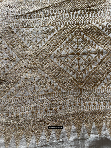 1670 Handwoven Silk Assamese Scarf - White + Gold - Recently Made-WOVENSOULS Antique Textiles & Art Gallery