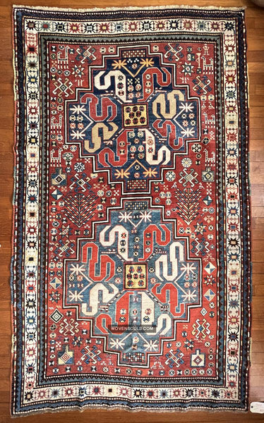 1671 Antique Cloudband Kazak Rug with Human Motifs-WOVENSOULS Antique Textiles & Art Gallery