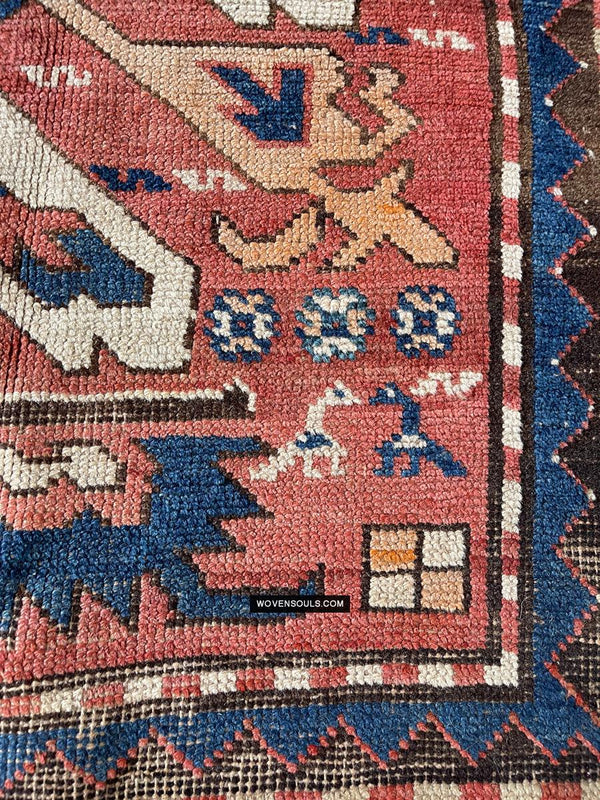 1672 Antique Chelaberd Eagle Kazak Rug with Human - WOVENSOULS