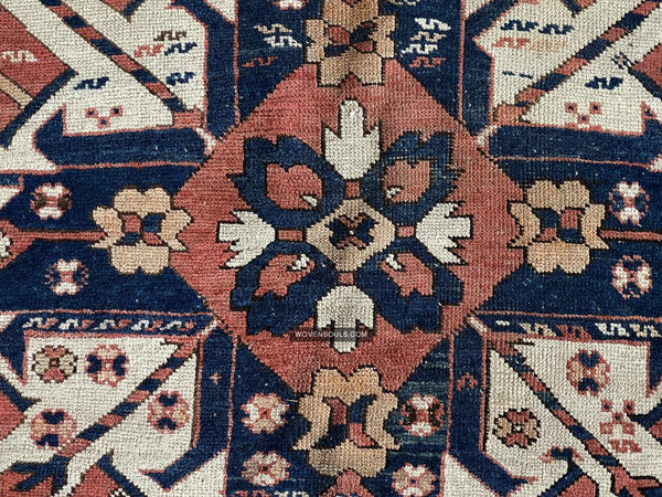 1672 Antique Chelaberd Eagle Kazak Rug with Human - WOVENSOULS