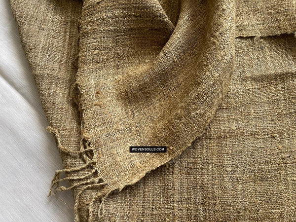 1705 SOLD Heavy Handspun Handwoven Raw Silk Beige Shawl-WOVENSOULS Antique Textiles & Art Gallery