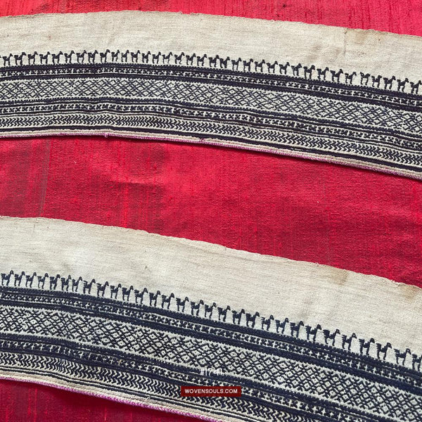 1741 Vintage White Trouser Yao Tribal Embroidery Textile Art - Trouser Cuffs-WOVENSOULS Antique Textiles & Art Gallery