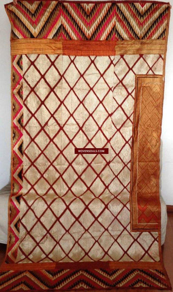 673 White Chand Bagh Lehariya Border Phulkari Indian Textiles-WOVENSOULS-Antique-Vintage-Textiles-Art-Decor