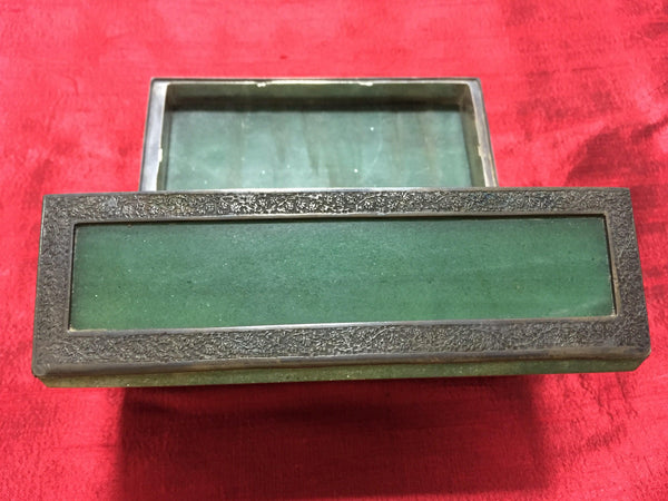 900 Old Parsi Zoroastrian Heirloom Box with Silver & Jade? Quartz?-WOVENSOULS Antique Textiles & Art Gallery