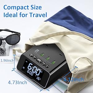Electronic Bedside Alarm Clock Power Strip with 4 USB 2 AC