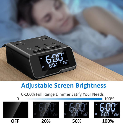 Electronic Bedside Alarm Clock Power Strip with 4 USB 2 AC