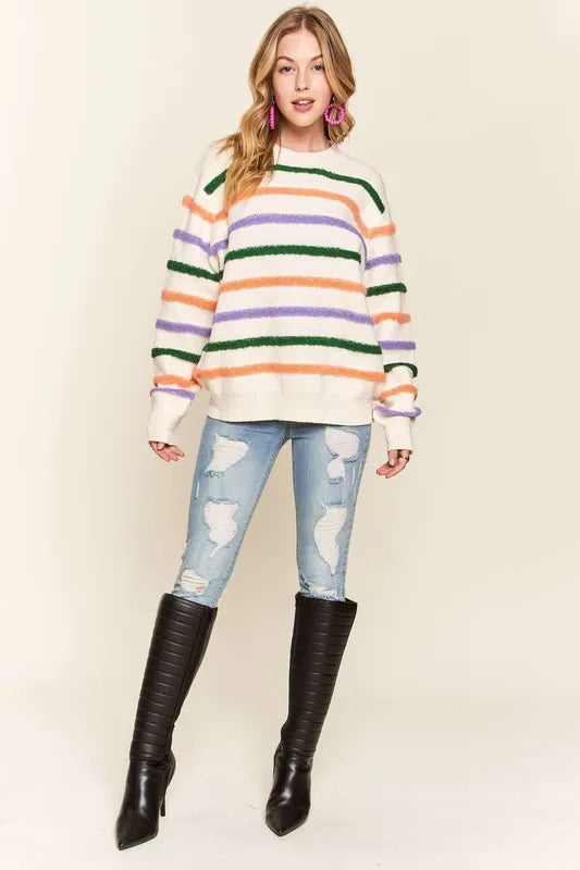 ADORA Fluffy Stripe Casual Sweater Top