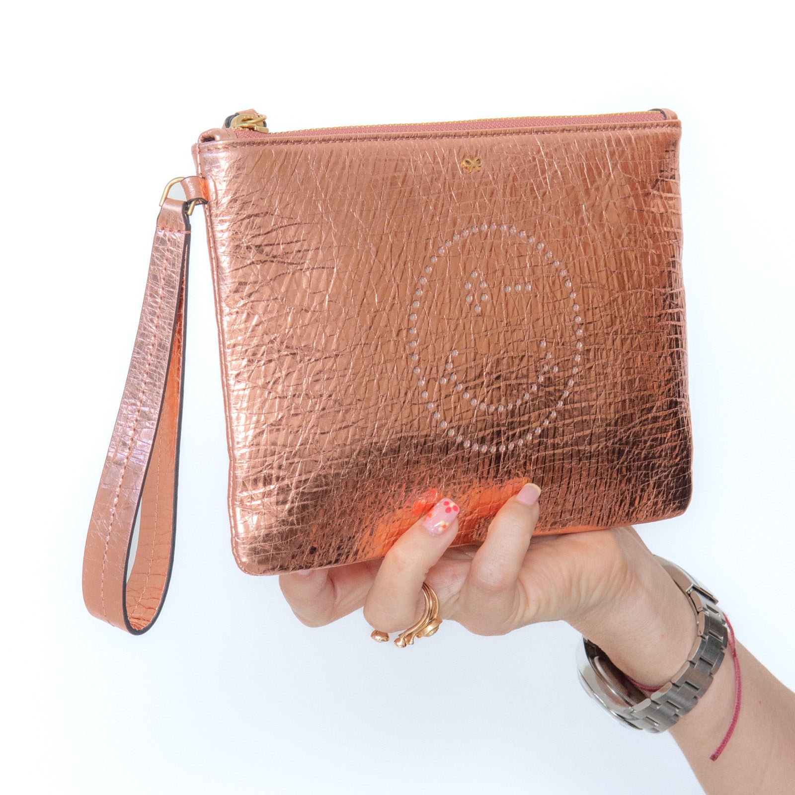 Image of Anya Hindmarch Wink Metallic Pink Leather Pouch