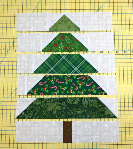 Christmas Tree Block with tree strips and background fabric sewn together