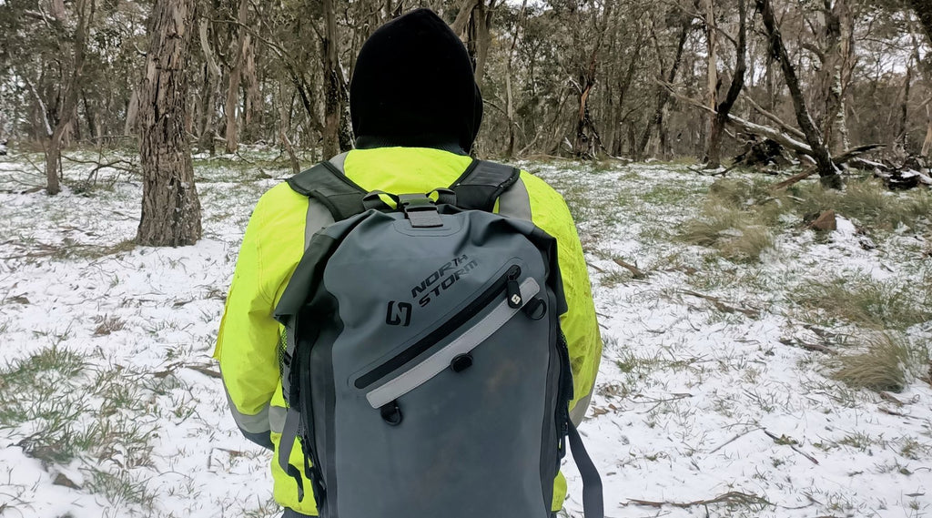 TOMMO OF COFFS COAST 4X4 BUSH ADVENTURES WEARING HIS NORTH STORM WATEPROOF BACKPACK.