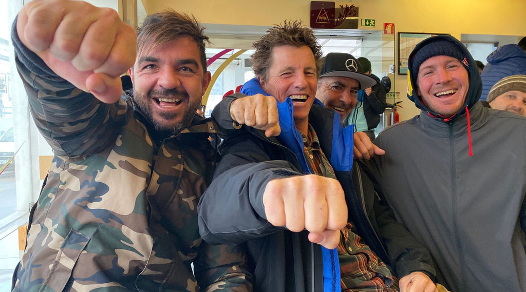 Rodrigo Koxa – Guinness World Record holder for biggest wave ever ridden – Rodigo Koxa with Tim Bonython, Garrett McNamara, Andrew Cotton – shot at Nazare in Portugal.