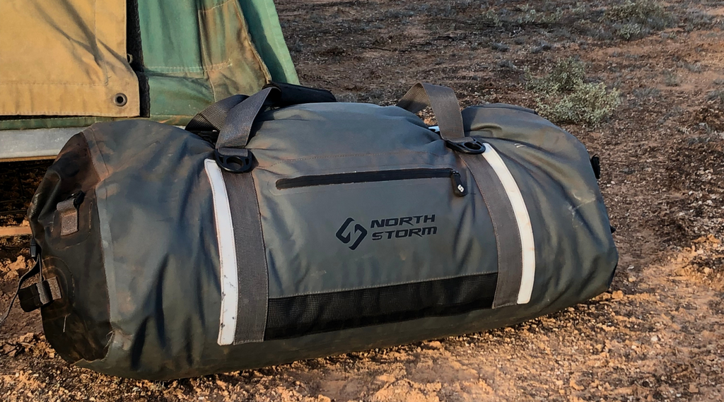 Waterproof and Dust proof North Storm Duffel at the campsite in Western Australia