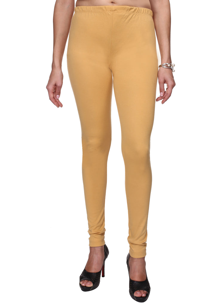 Women Beige Cotton Churidar Leggings