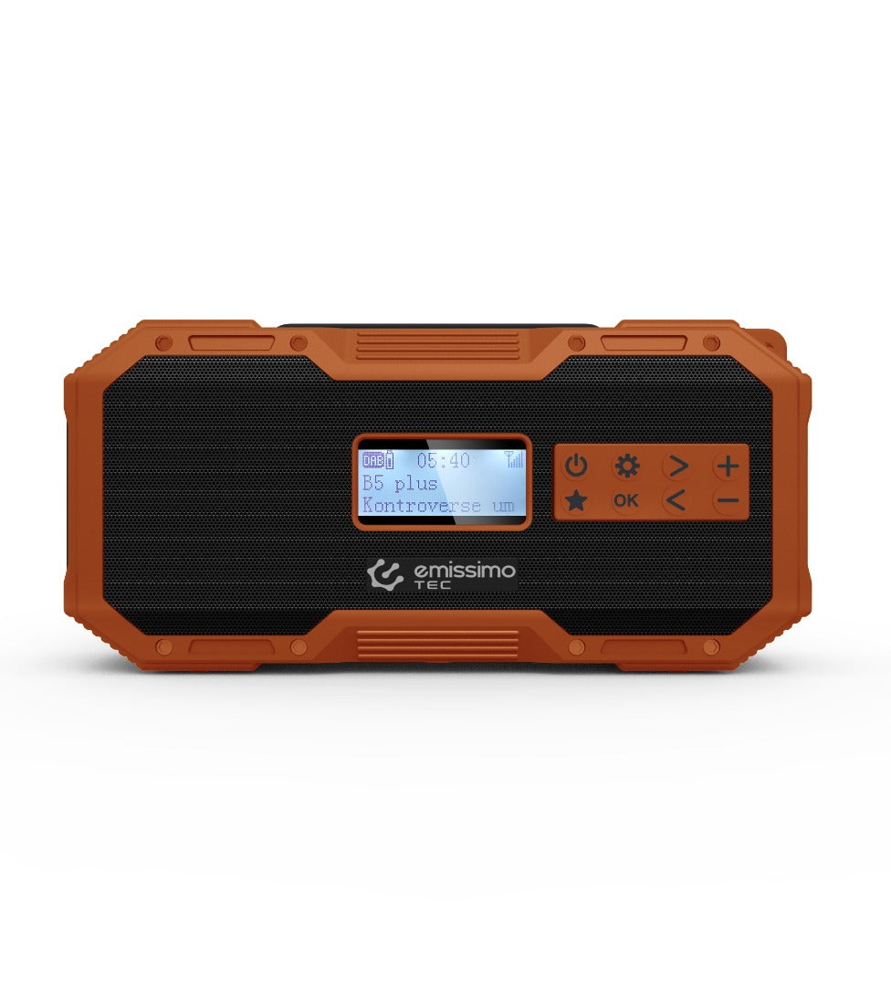 Emissimo Tec Naranya DAB+ Notfallradio Kurbelradio Solarradio Powerbank Taschenlampe USB-C Orange