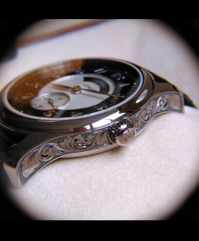 “Garde temps” model in 41mm white gold case with case engraved