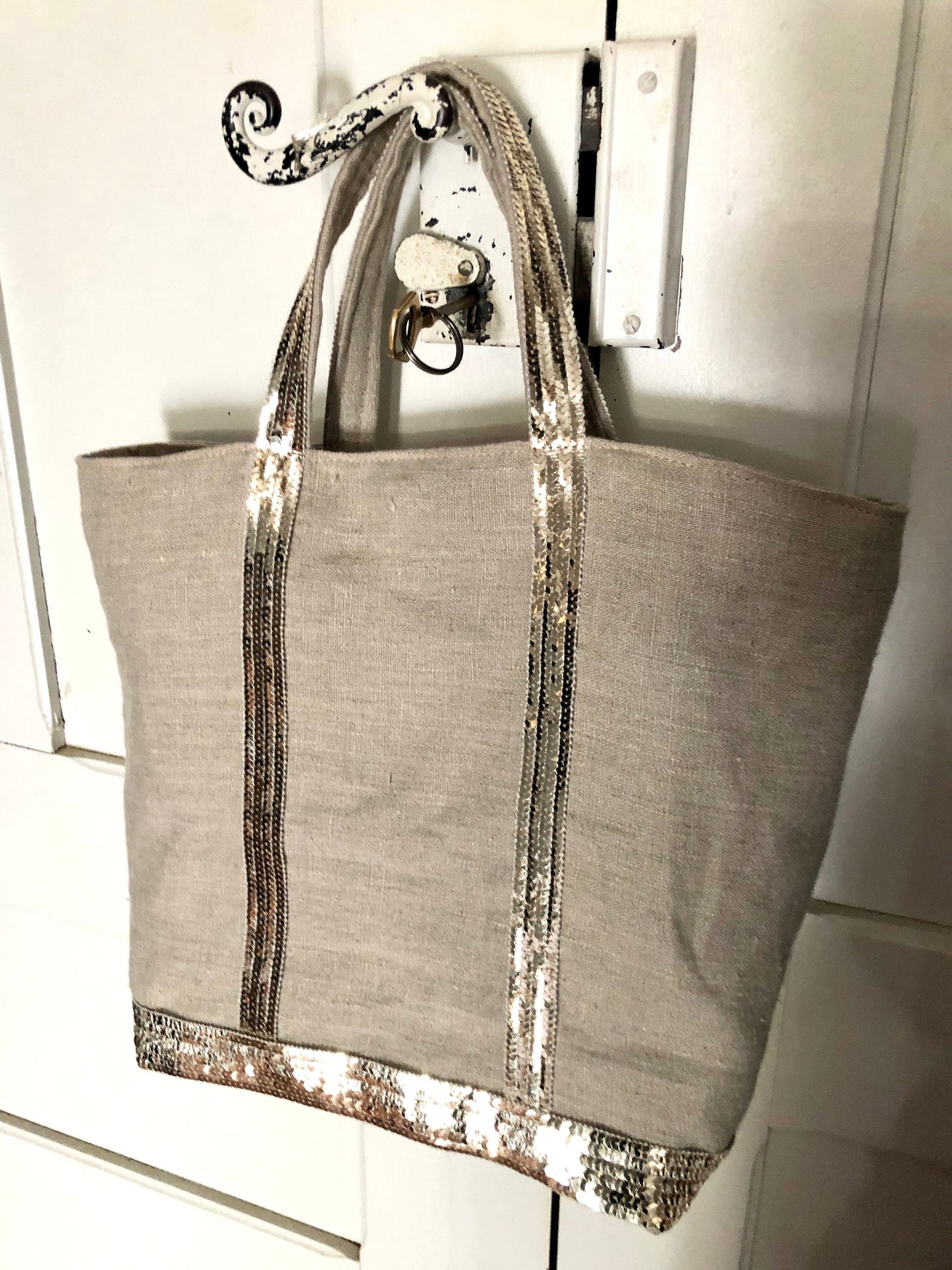 Vanessa Bruno style sac cabas en lin souple paillettes