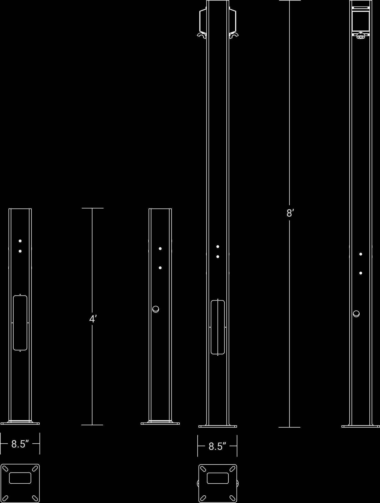 Anchor Base and Direct Burial EVSE Charging Pedestals - Dimensions