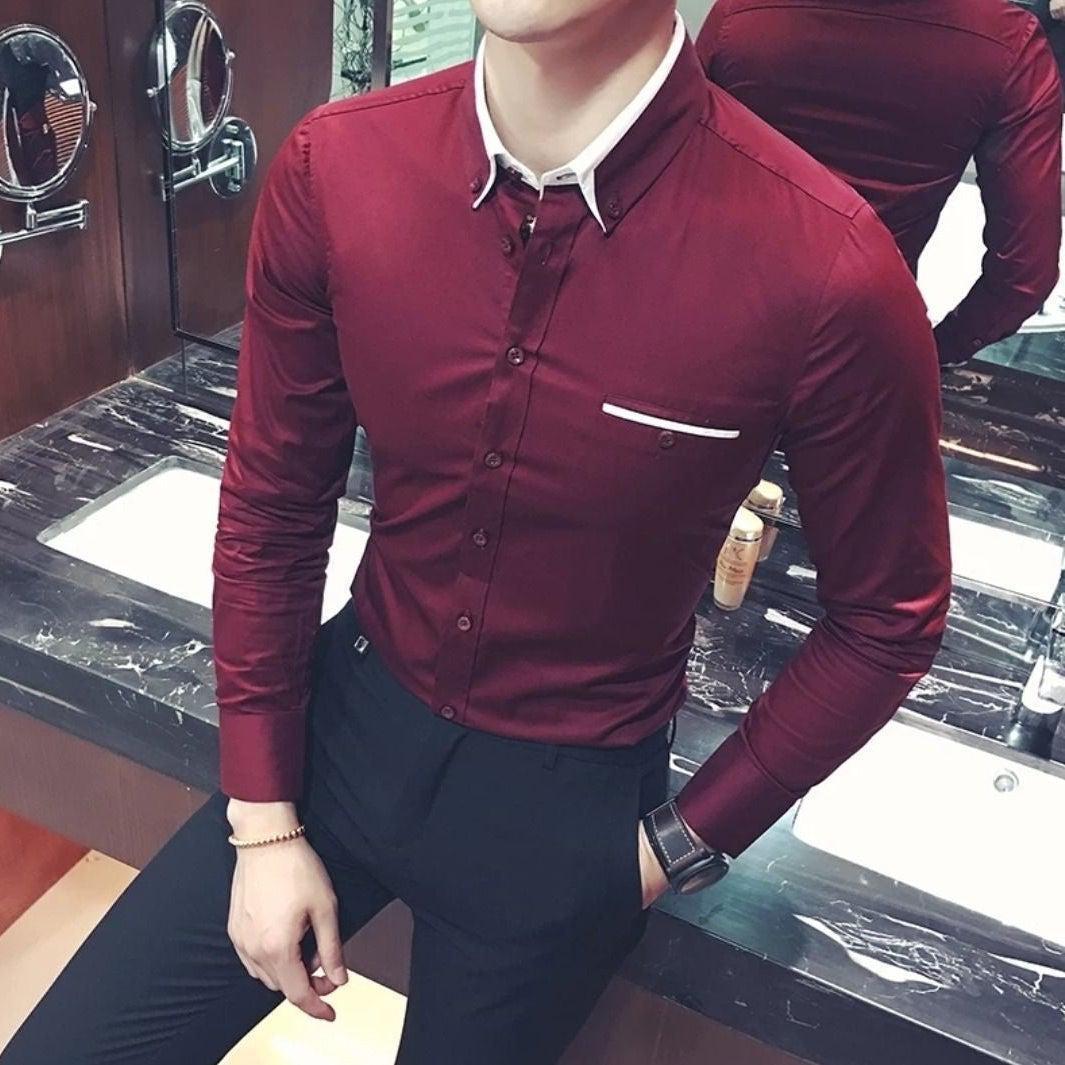 Elite Men's Designer Maroon Cotton Casual Solid Shirt