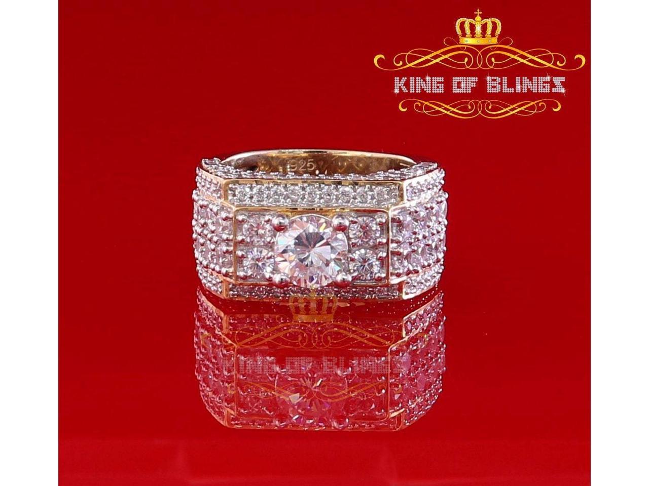 10K Yellow Gold Finish Square Lab Created Diamonds Silver Men's Ring Size 8.5
