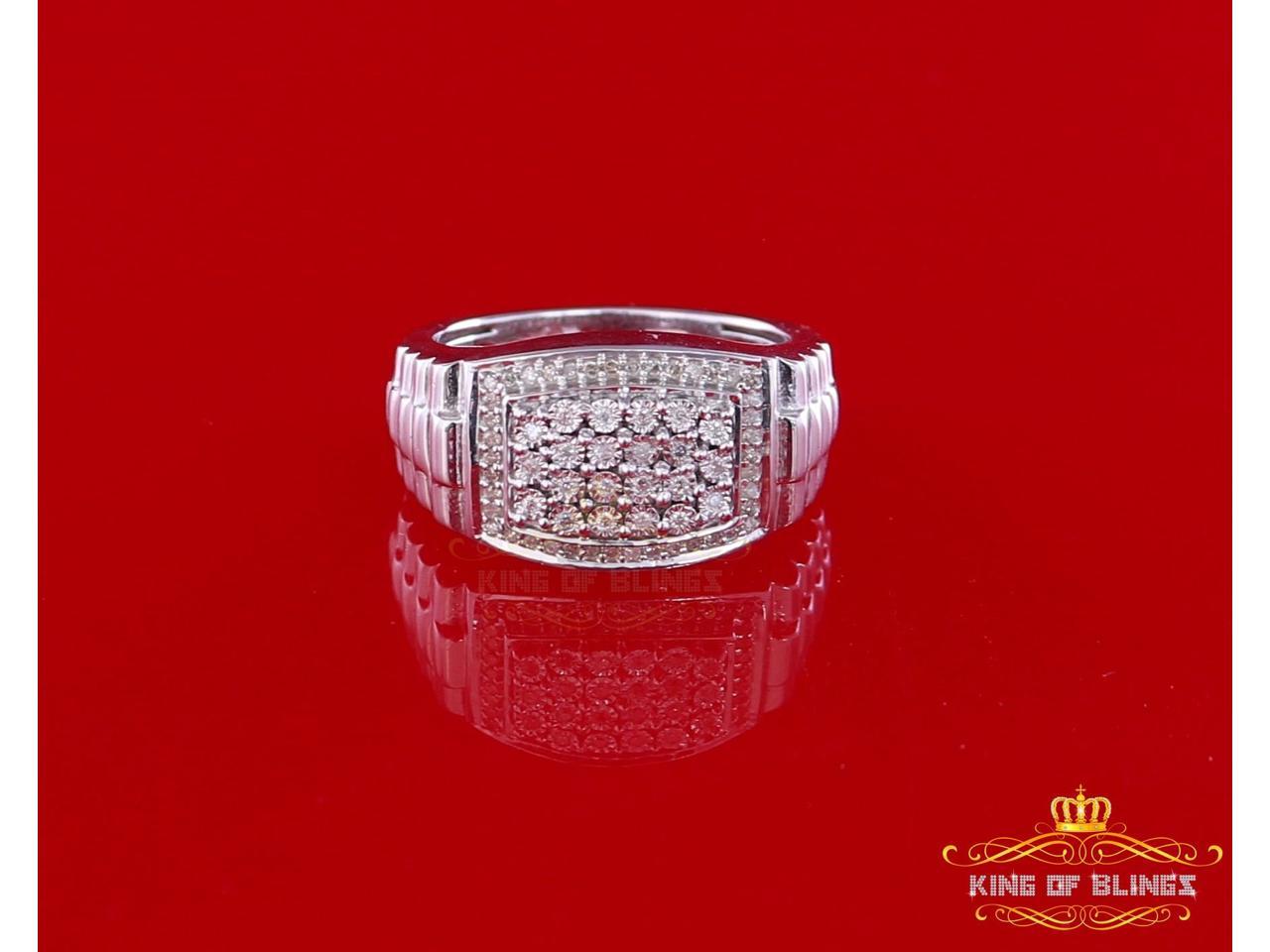 10K White Gold Finish with 0.25 CT Real Diamond Men's Silver Ring Size 10