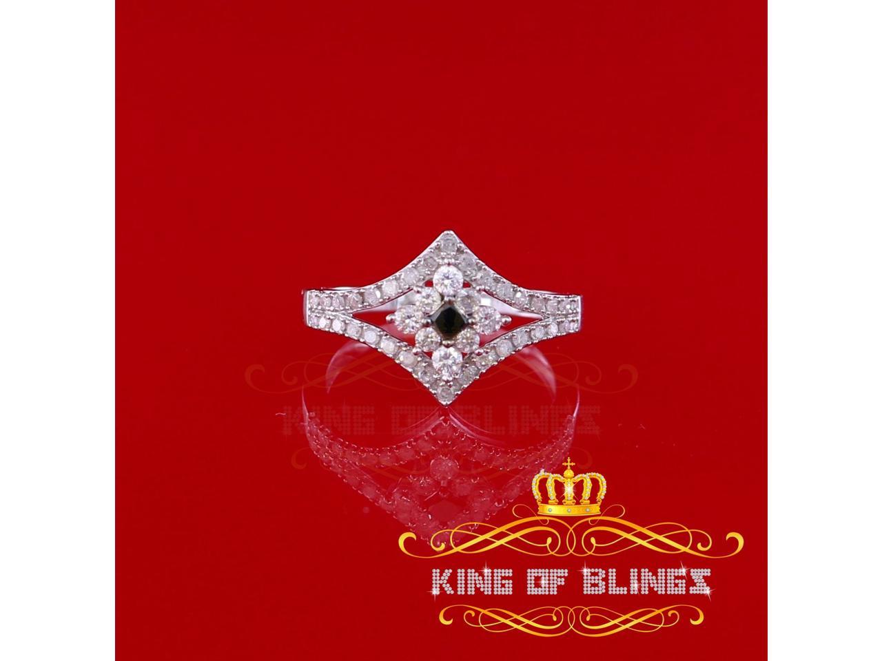 10K Real White Gold w/ 0.50 CT Real White and Black Diamond Ladies Ring Size 6.5