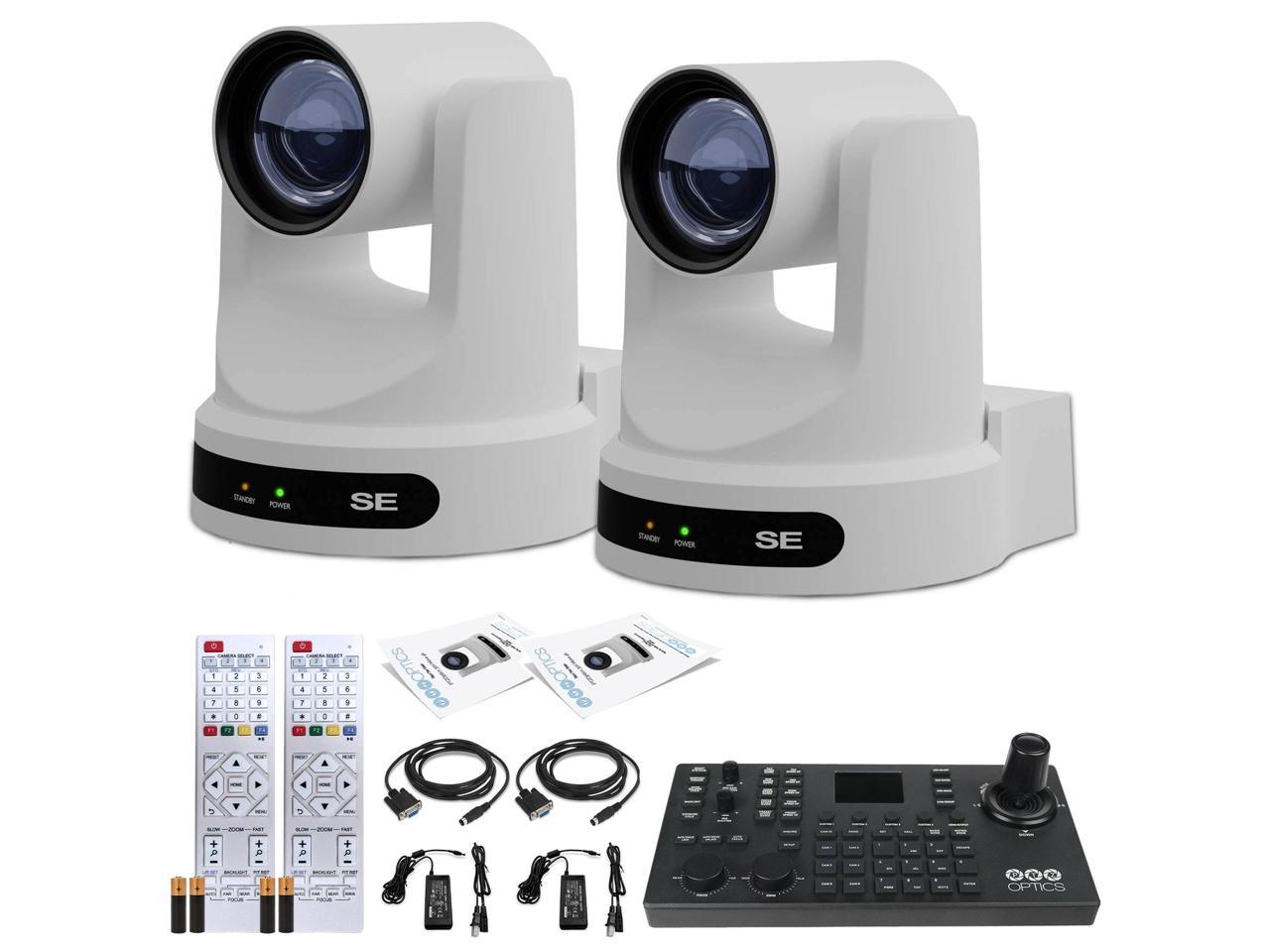 2 x PTZOptics Move SE PTZ Camera with 30x Optical Zoom (White) (PT30X-SE-WH-G3) + PTZOptics SuperJoy PTZ Camera Joystick Controller