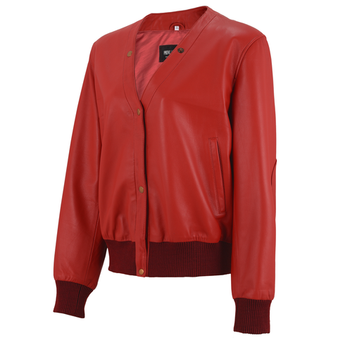 leather jacket red women