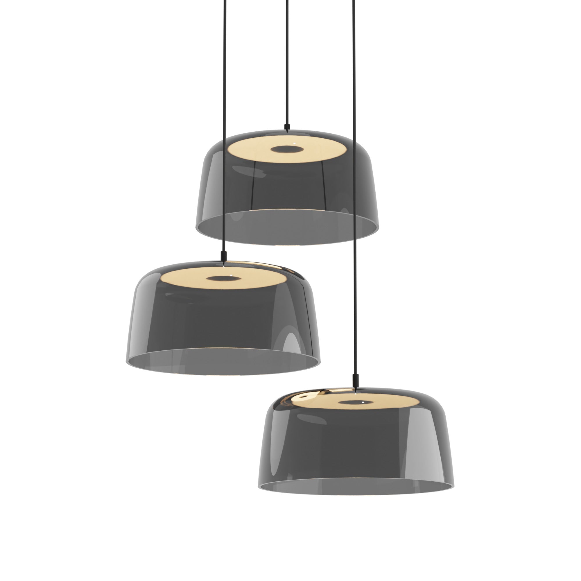 Yurei Circular 3 Pendant Light Matte Black 14" Acrylic Shade Dark Gray by Koncept