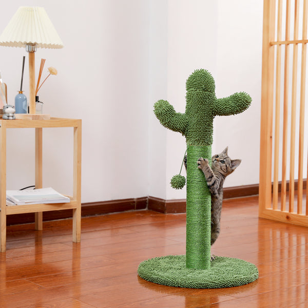 Cactus Cat Tree Scratcher With Sisal Scratching Post Interactive Ball Green.