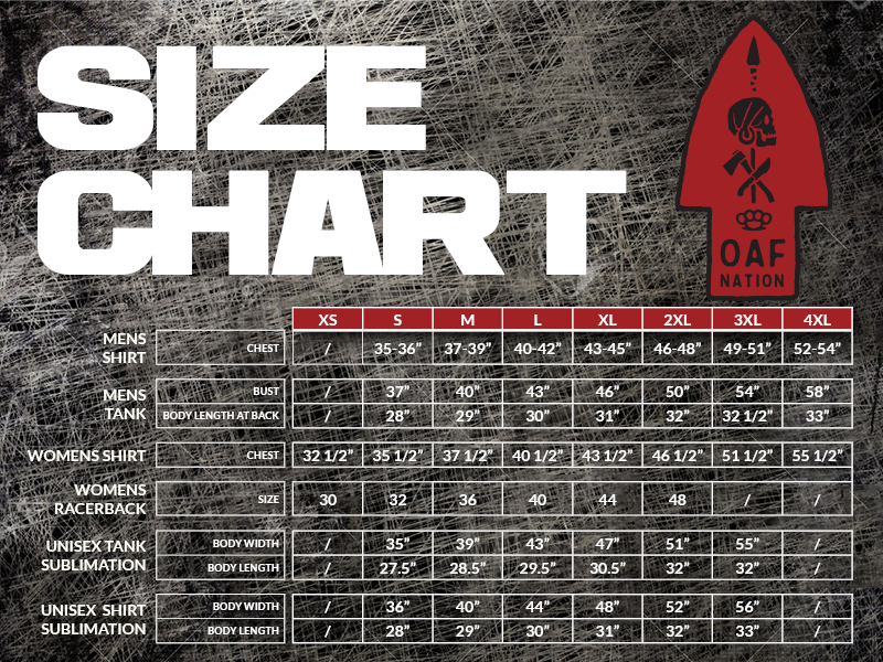 OAF Size Chart