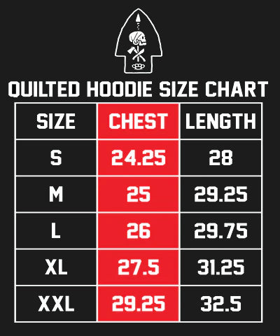 quilted hoodie size chart