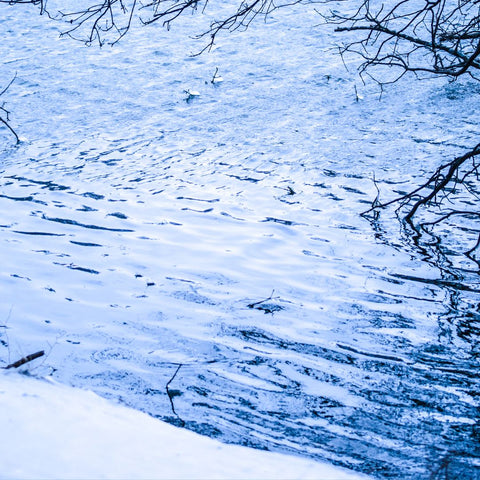 water with ice on land