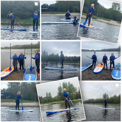 Team building paddleboarding photo collage