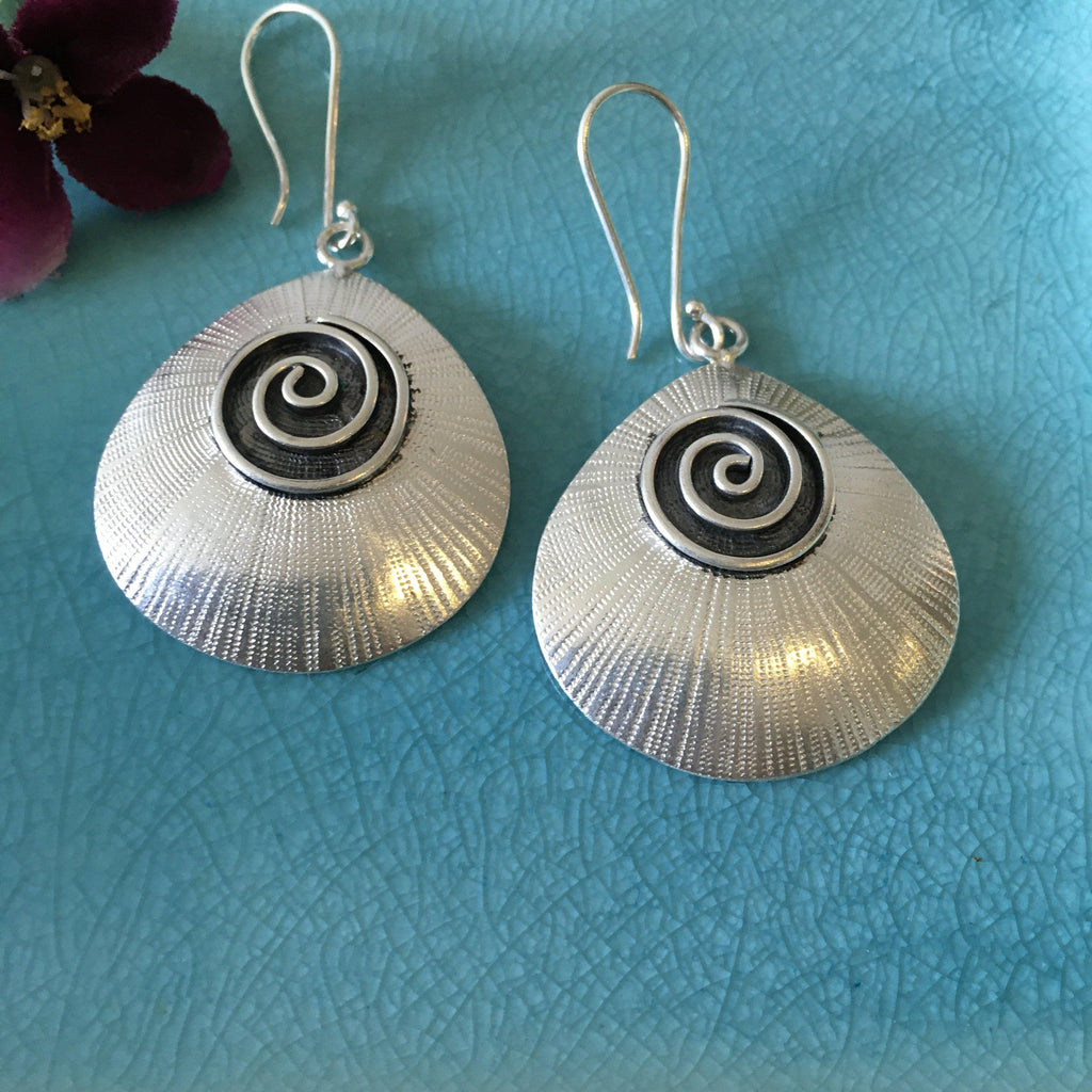 Hill Tribe Silver Earrings | Spiral Shell | Thai Karen 98.5% Silver ...