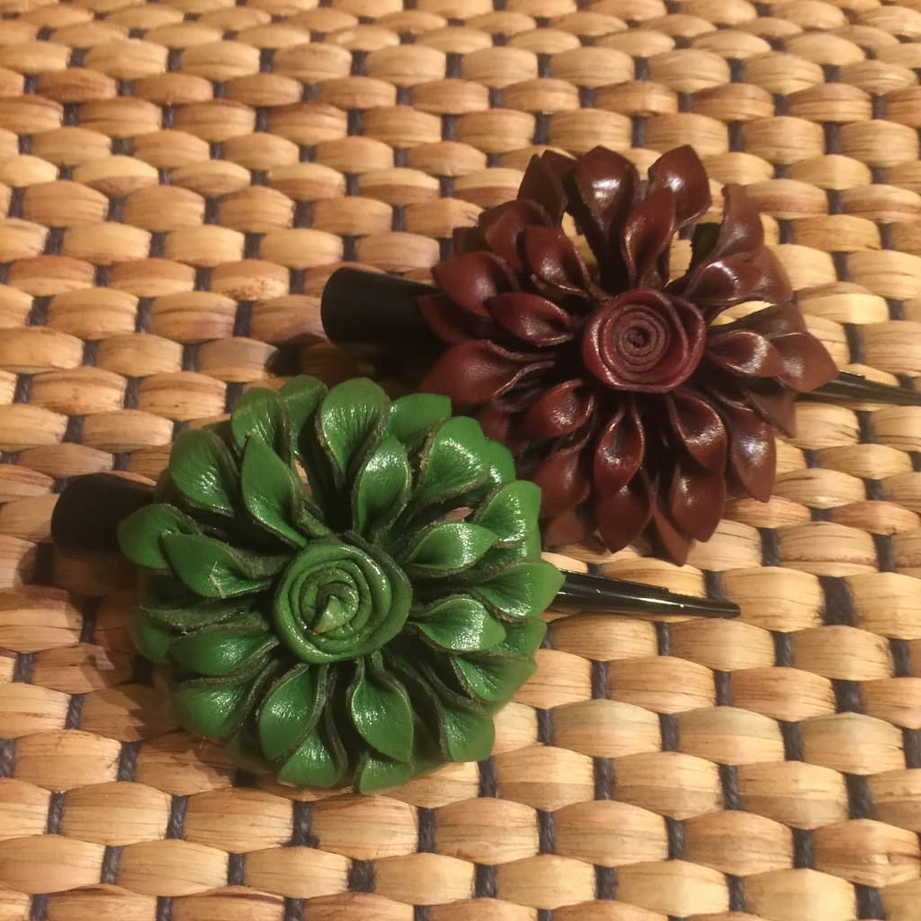 Leather Flower Hair Clip / Clamp | Dahila | Thai Handmade