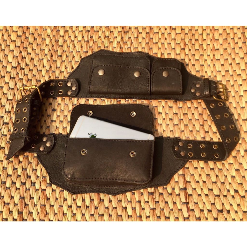 Leather Utility Belt / Pocket Hip Purse / Travel Belt Bag/ Waist Pouch